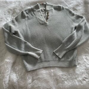 Lunya V-Neck Sweater in Gray with Button Details